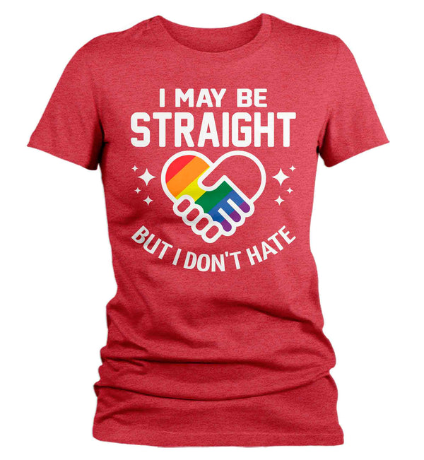 Women's Pride Ally Shirt LGBTQ T Shirt Support Straight But Don't Hate Shirts Inspirational LGBT Shirts Gay Trans Support Tee Woman Ladies-Shirts By Sarah