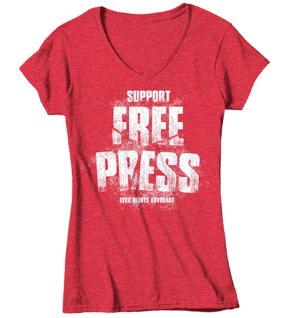 Women's V-Neck Support Free Press Shirt 1st Amendment Auditor T Shirt Freedom Activist Audit Police First Constitution Ladies-Shirts By Sarah