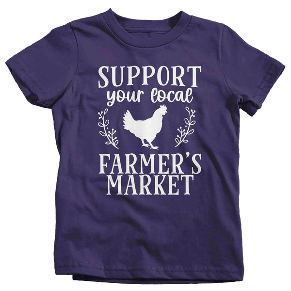 Kids Farmer's Market Shirt Support Local Shirt Chicken T Shirt Farmer Shirt Farming Tshirt Gift Idea Boy's Girl's Soft Tee-Shirts By Sarah