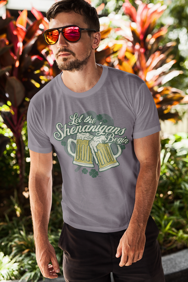 Men's Funny Shenanigans Shirt St. Patrick's Day T Shirt Begin Beer Mugs Cheers Party Tshirt Graphic Tee Streetwear Man Unisex-Shirts By Sarah
