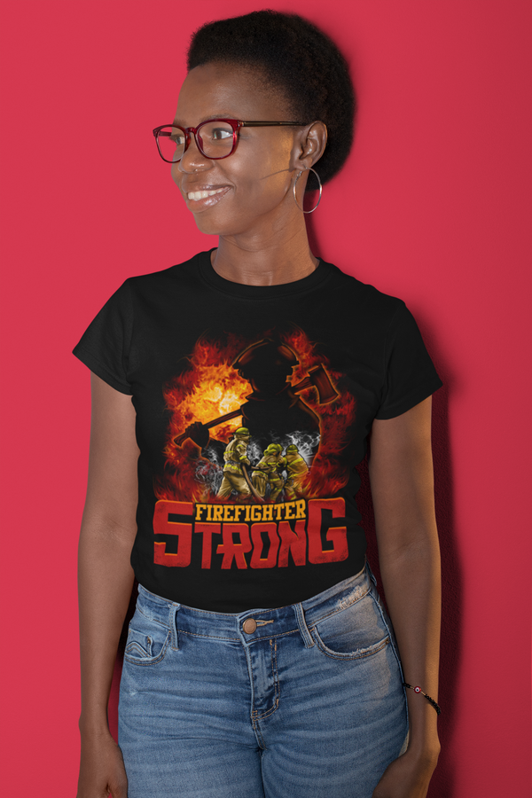 Women's Firefighter Shirt Firefighter Strong T Shirt Fireman Gift Idea Firefighter Gift Mother's Day Tee Ladies V Neck Soft Tee-Shirts By Sarah