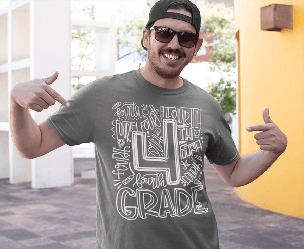 Men's Fourth Grade Teacher T Shirt 4th Grade Typography T Shirt Cute Back To School Shirt 4th Teacher Gift Shirts-Shirts By Sarah