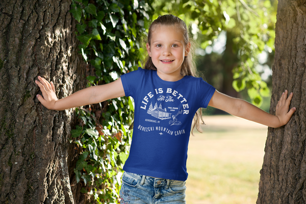 Kids Personalized Cabin T Shirt Life Is Better At Cabin Shirt Wood Forest Mountain Custom Camp Shirt Hunting Camping Youth Unisex-Shirts By Sarah