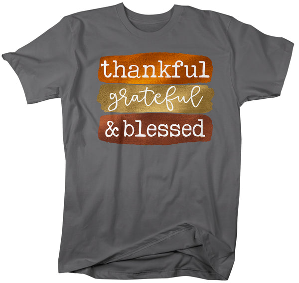Men's Blessed T Shirt Thanksgiving Shirt Fall Brush Strokes Shirt Thankful Grateful Blessed Boho Cute Fall Season Tee-Shirts By Sarah