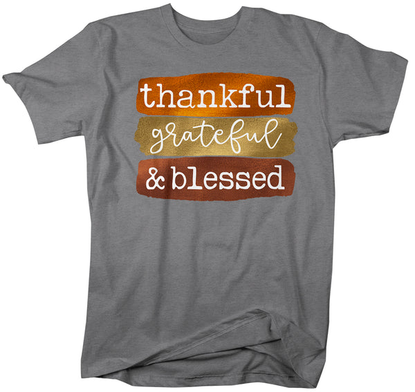 Men's Blessed T Shirt Thanksgiving Shirt Fall Brush Strokes Shirt Thankful Grateful Blessed Boho Cute Fall Season Tee-Shirts By Sarah