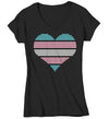 Women's V-Neck LGBT T Shirt Transgender Pride Shirts Heart Trans Gender T Shirt Heart Shirts Transgender Pride T Shirts