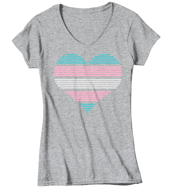 Women's V-Neck LGBT T Shirt Transgender Pride Shirts Heart Trans Gender T Shirt Heart Shirts Transgender Pride T Shirts-Shirts By Sarah