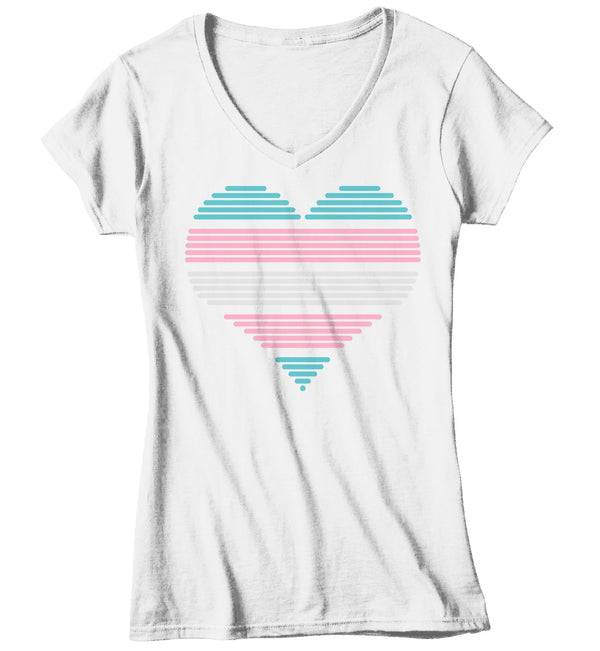 Women's V-Neck LGBT T Shirt Transgender Pride Shirts Heart Trans Gender T Shirt Heart Shirts Transgender Pride T Shirts-Shirts By Sarah