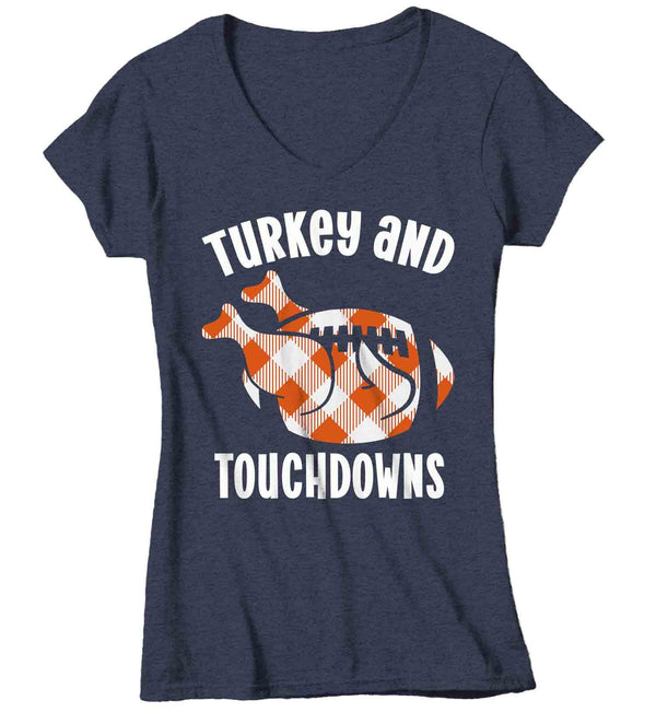 Women's Thanksgiving T Shirt Turkey & Touchdowns Shirt Turkey Shirts Buffalo Plaid Football T Shirt Thanksgiving Shirts Funny Tee-Shirts By Sarah