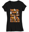 Women's V-Neck Funny Thanksgiving T Shirt Turkey Gravy Beans Rolls Let Me See Casserole Shirts Saying Quote Vintage Humor Graphic Tee Ladies