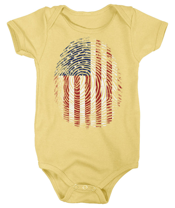 Baby Flag Snap Suit Fingerprint Creeper USA Patriotic Snapsuit In My DNA Fingerprint Flag Infant Patriot Gift Idea-Shirts By Sarah