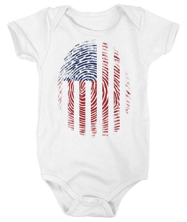 Baby Flag Snap Suit Fingerprint Creeper USA Patriotic Snapsuit In My DNA Fingerprint Flag Infant Patriot Gift Idea-Shirts By Sarah