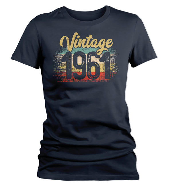 Women's Vintage 1961 Birthday T Shirt 60th Birthday Shirt Sixty Years Gift Grunge Bday Gift Ladies V-Neck Woman Soft Tee Sixtieth-Shirts By Sarah