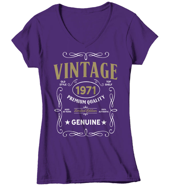 Women's V-Neck Vintage 1971 50th Birthday T-Shirt Classic Fifty Shirt Gift Idea 50th Birthday Shirts Vintage Tee Vintage Shirt Ladies-Shirts By Sarah
