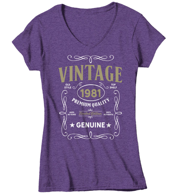 Women's V-Neck Vintage 1981 40th Birthday T-Shirt Classic Forty Shirt Gift Idea 40th Birthday Shirts Vintage Tee Vintage Shirt Ladies-Shirts By Sarah