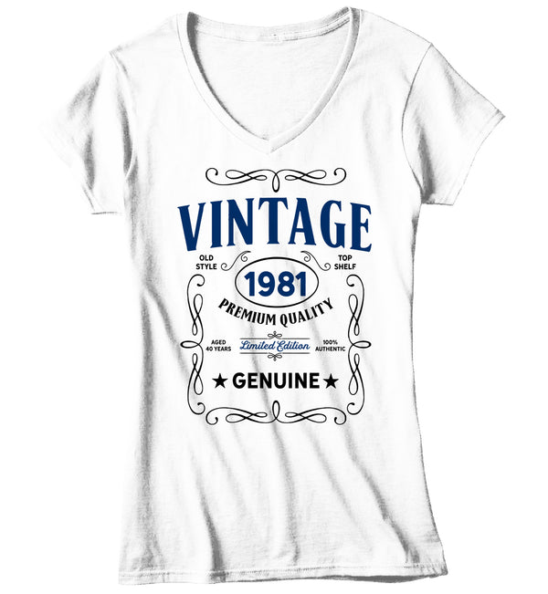 Women's V-Neck Vintage 1981 40th Birthday T-Shirt Classic Forty Shirt Gift Idea 40th Birthday Shirts Vintage Tee Vintage Shirt Ladies-Shirts By Sarah