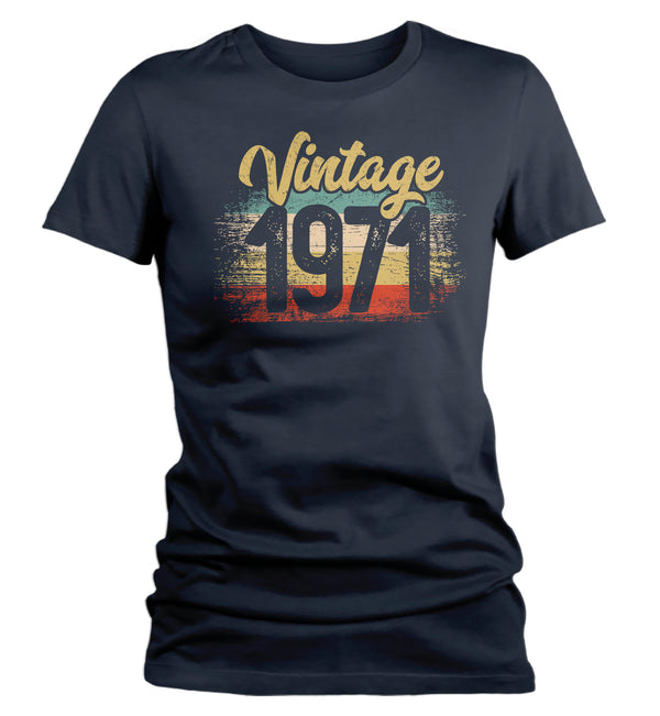 Women's Vintage 1971 Birthday T Shirt 50th Birthday Shirt Fifty Years Gift Grunge Bday Gift Ladies V-Neck Woman-Shirts By Sarah