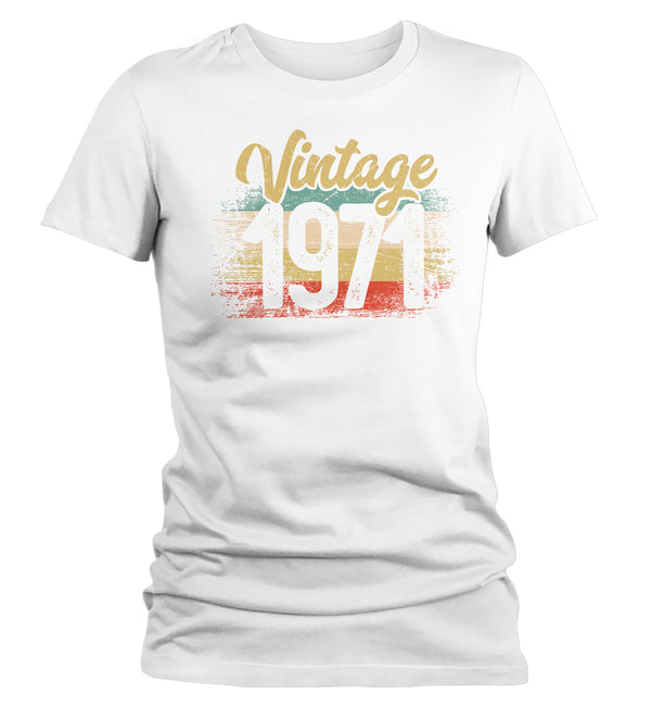 Women's Vintage 1971 Birthday T Shirt 50th Birthday Shirt Fifty Years Gift Grunge Bday Gift Ladies V-Neck Woman-Shirts By Sarah