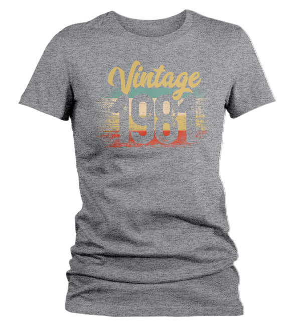 Women's Vintage 1981 Birthday T Shirt 40th Birthday Shirt Forty Years Gift Grunge Bday Gift Ladies V-Neck Soft Tee Fortieth Bday-Shirts By Sarah