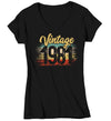 Women's V-Neck Vintage 1981 Birthday T Shirt 40th Birthday Shirt Forty Years Gift Grunge Bday Gift Ladies V-Neck Soft Tee Fortieth Bday
