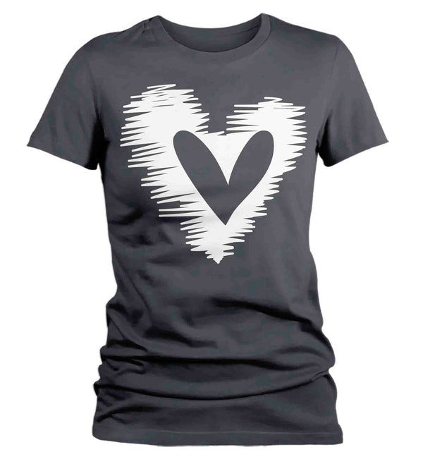 Women's Cute Valentine's Day Shirt Sketch Heart Shirt Sketchy Love T Shirt Scribble Love Theme Valentine Shirt Valentine's Tee Ladies-Shirts By Sarah
