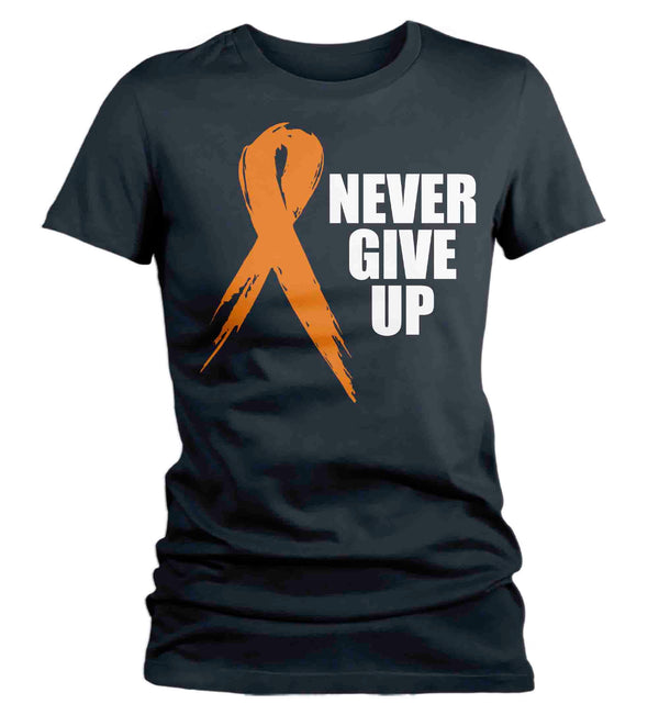 Women's Orange Ribbon Shirt Never Give Up Awareness T Shirt Multiple Sclerosis Leukemia RSD Cancer Tee Streetwear Ladies-Shirts By Sarah