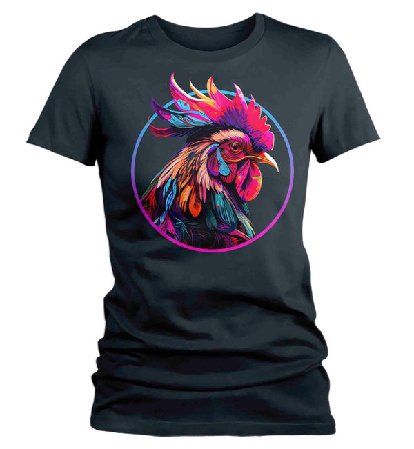 Women's Colorful Rooster Shirt Hipster T Shirt Bird Chicken Farmer Gift Rainbow Farming Farmer Chick Graphic Tee Ladies-Shirts By Sarah
