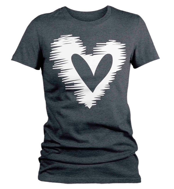 Women's Cute Valentine's Day Shirt Sketch Heart Shirt Sketchy Love T Shirt Scribble Love Theme Valentine Shirt Valentine's Tee Ladies-Shirts By Sarah