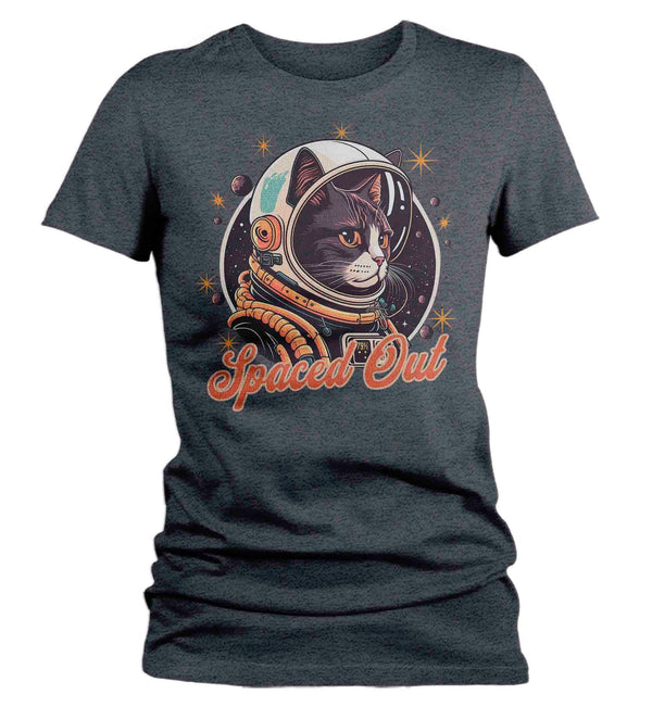 Women's Funny Cat Astronaut Shirt Spaced Out Kitty T Shirt Hipster Space Astronomy Gift Feline Humor Graphic Streetwear Tee Ladies-Shirts By Sarah