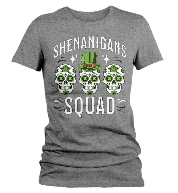 Women's Funny Shenanigans Squad Shirt St. Patrick's Day T Shirt Sugar Skull Grunge Tshirt Graphic Tee Streetwear Ladies-Shirts By Sarah