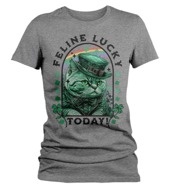 Women's St. Patrick's Day Shirt Cat T-Shirt Feline Lucky Funny Cat Dad Mom Kitty Leprechaun Gift Graphic Vintage Video T Shirt Ladies-Shirts By Sarah