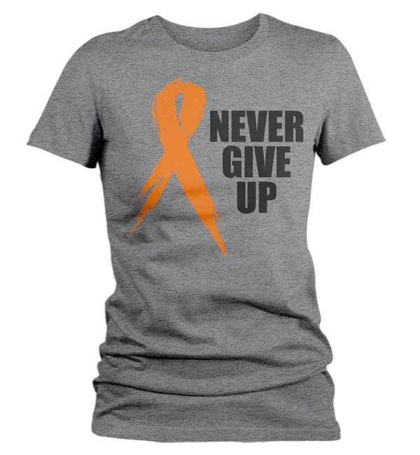 Women's Orange Ribbon Shirt Never Give Up Awareness T Shirt Multiple Sclerosis Leukemia RSD Cancer Tee Streetwear Ladies-Shirts By Sarah