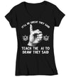 Women's V-Neck Funny AI Art Shirt Hipster Draw Teach Artificial Intelligence T Shirt Humor Gift Streetwear Artist Graphic Tee Ladies