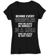Women's V-Neck Wrestling Mom Shirt Behind Every Wrestler TShirt Wrestle Gift Mother's Day Believe In Himself Tournament Tee Ladies