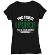 Women's V-Neck Funny Pinch Shirt St. Patrick's Day T Shirt You Pinch I Punch Tshirt Graphic Tee Streetwear Humor Ladies