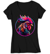 Women's V-Neck Colorful Rooster Shirt Hipster T Shirt Bird Chicken Farmer Gift Rainbow Farming Farmer Chick Graphic Tee Ladies