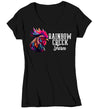 Women's V-Neck Personalized Farm Shirt Colorful Rooster Hipster T Shirt Chicken Farmer Gift Rainbow Farming Farmer Chick Graphic Tee Ladies