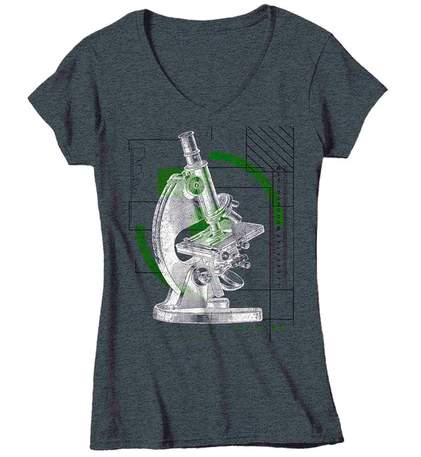 Women's V-Neck Geek Shirt Scientist Gift Microscope Biologist Nerd Sketch Illustration Chemistry Chemist Biology T-Shirt Tee Ladies-Shirts By Sarah