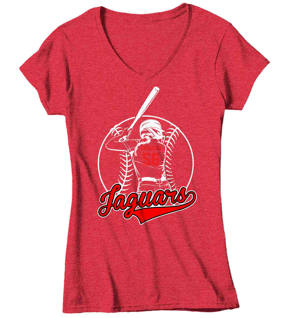 Women's V-Neck Personalized Softball Shirt Batter Custom Player T Shirt Mom Soft Ball Diamond Team Tee Gift Ladies-Shirts By Sarah