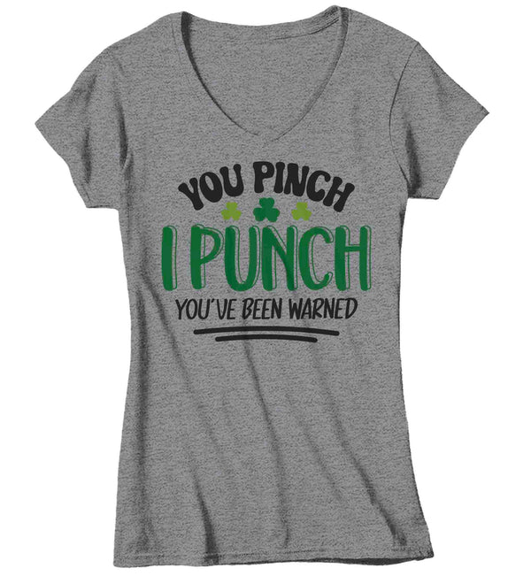 Women's V-Neck Funny Pinch Shirt St. Patrick's Day T Shirt You Pinch I Punch Tshirt Graphic Tee Streetwear Humor Ladies-Shirts By Sarah