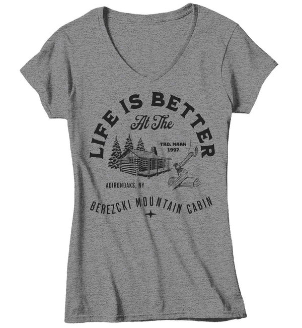 Women's V-Neck Personalized Cabin T Shirt Life Is Better At Cabin Shirts Wood Forest Mountain Custom Camp Shirt Hunting Camping T Shirts-Shirts By Sarah