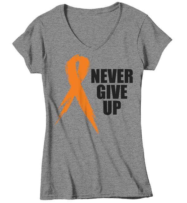 Women's Vintage Orange Ribbon Shirt Never Give Up Awareness T Shirt Multiple Sclerosis Leukemia RSD Cancer Tee Streetwear Ladies-Shirts By Sarah