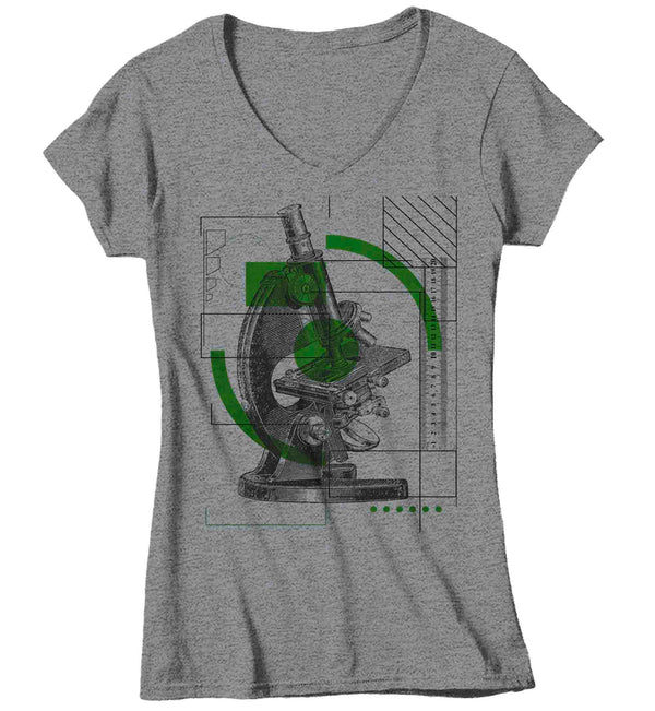 Women's V-Neck Geek Shirt Scientist Gift Microscope Biologist Nerd Sketch Illustration Chemistry Chemist Biology T-Shirt Tee Ladies-Shirts By Sarah