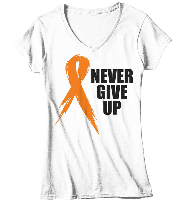 Women's Vintage Orange Ribbon Shirt Never Give Up Awareness T Shirt Multiple Sclerosis Leukemia RSD Cancer Tee Streetwear Ladies-Shirts By Sarah