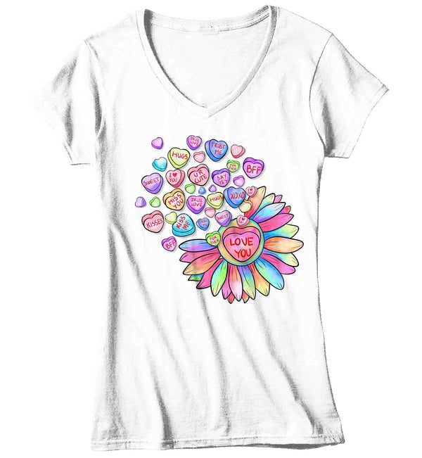 Women's V-Neck Cute Valentine's Day Shirt Grunge Sunflower Shirt Flower Love T Shirt Pastel Valentine Shirt Pretty Valentines Tee Ladies Woman-Shirts By Sarah