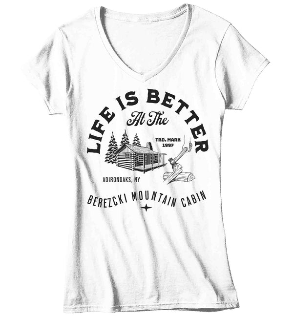 Women's V-Neck Personalized Cabin T Shirt Life Is Better At Cabin Shirts Wood Forest Mountain Custom Camp Shirt Hunting Camping T Shirts-Shirts By Sarah