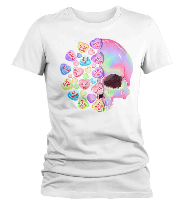 Women's Cute Valentine's Day Shirt Grunge Skull Shirt Heart T Shirt Pastel Valentine Shirt Pretty Valentines Tee Ladies Woman-Shirts By Sarah