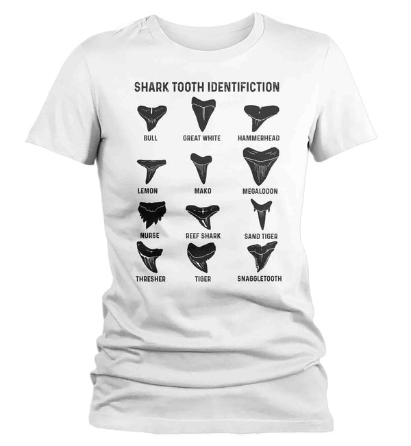 Women's Shark Tooth Shirt Teeth Identification Fossil Shark Shirt Gift T-Shirt Ocean Marine Biology Fish Scientist Tee Ladies-Shirts By Sarah