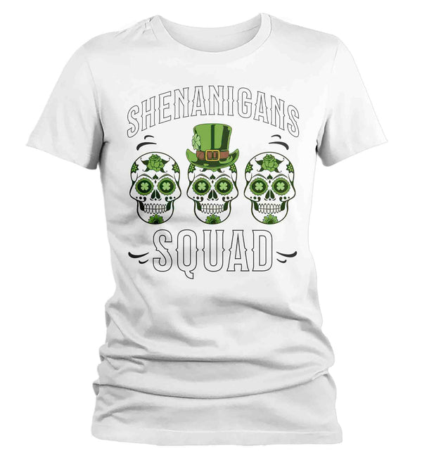 Women's Funny Shenanigans Squad Shirt St. Patrick's Day T Shirt Sugar Skull Grunge Tshirt Graphic Tee Streetwear Ladies-Shirts By Sarah