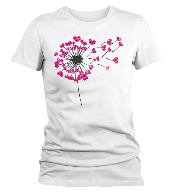 Women's Cute Valentine's Day Shirt Dandelion Shirt Heart T Shirt Flowers Valentine Shirt Pretty Valentines Tee Ladies Woman-Shirts By Sarah